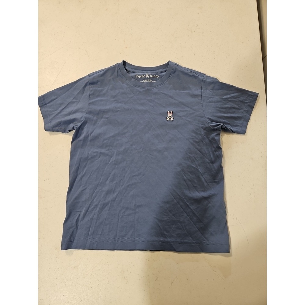 Psycho Bunny Kids T-Shirt Med 10-12 100% Pima Cotton Tee Logo‎ Blue Crew (1353